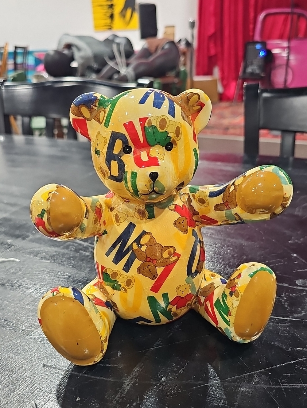 Vintage decoupage Alphabet Teddy Bear Bank